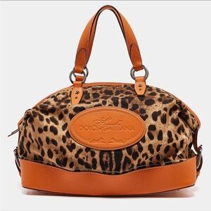Dolce & Gabbana Leopard Print Satchel with Orange Leather Trim